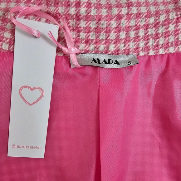 Alara Pink White Check Gold Button Tweed Blazer - Picture 6 of 9